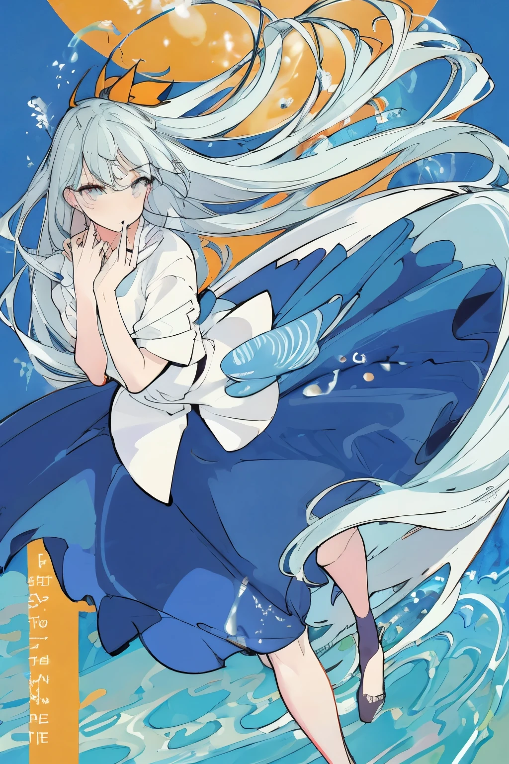 One girl, Female Water Spirit, Light blue hair, Internal spring water, Put a few drops of water on your skin,