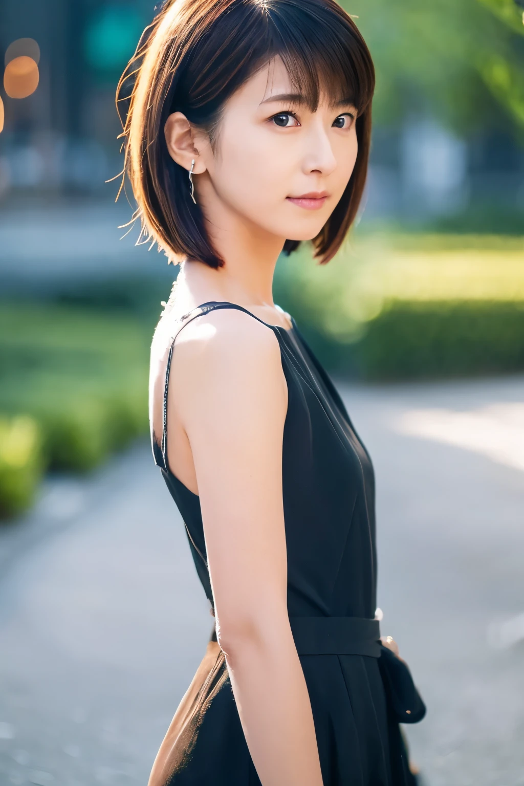 Top quality, realistic, perfect human body structure, very detailed, very delicate and beautiful, RAW photography, professional lighting, luminescence, depth of field, single focal, full body, Skinny Japanese lady, 30 years old lady, brown hair, small head, beautiful eyes, real face, realistic skin, detailed eyes, (fashionable hairstyle: 1.3),