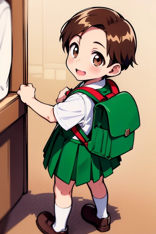 rokujoumugi, One girl, alone, Backpack, Brown Hair, bag, Brown eyes, short hair, Little, , skirt, school bag, blush, Recall, From behind, whole body, room,
smile, Open your mouth,
masterpiece, expensive quality, very_expensive_solve, big_file size, Full Color,