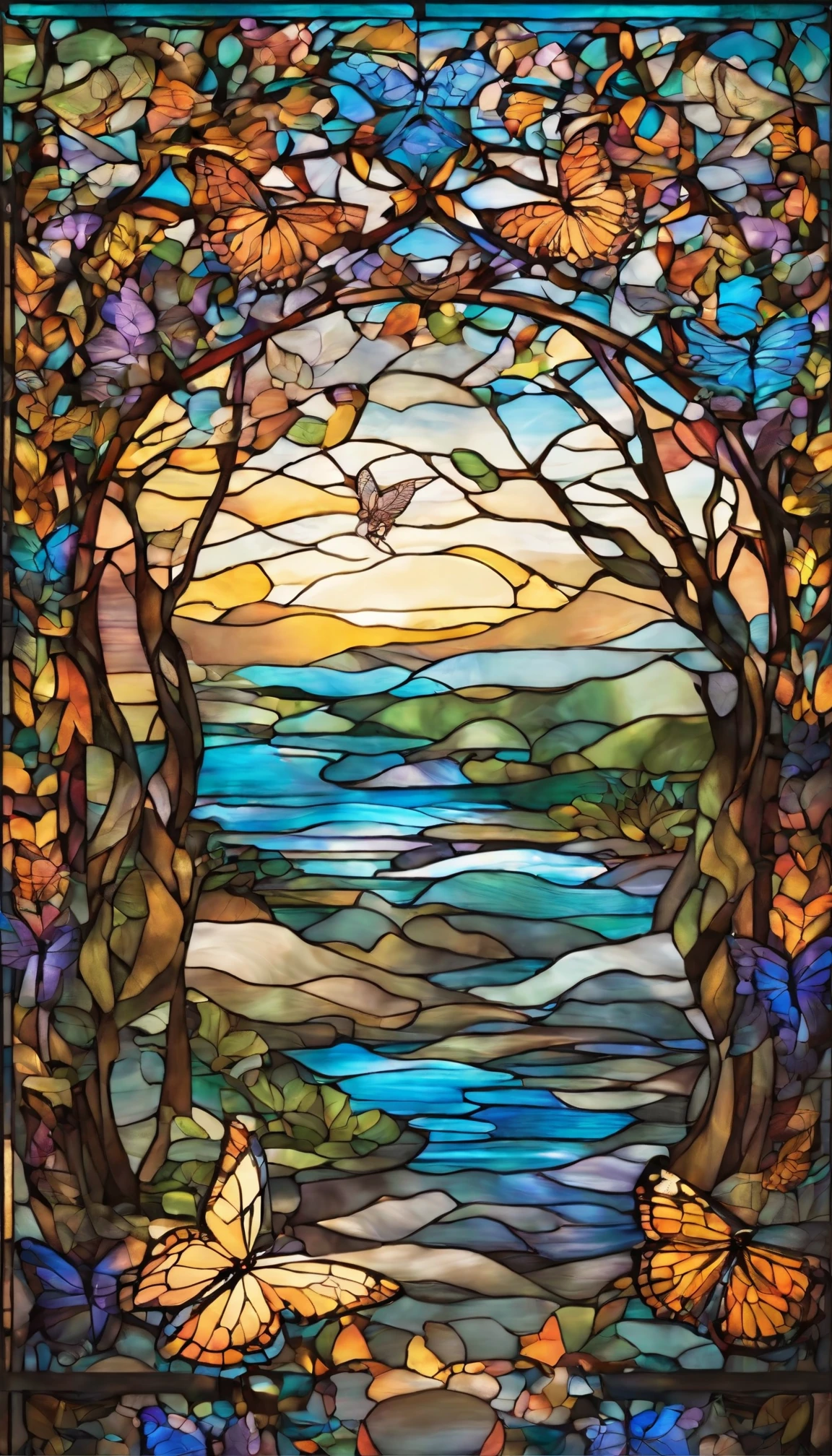 Beautiful energy art that gives power to those who see it。Landscape Images。butterflies dancing on the riverside。Fantastical。Dreamy。Fantasia。