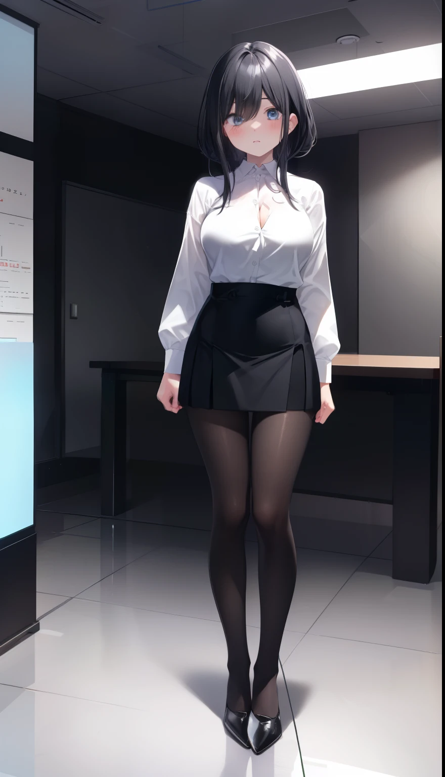 ((8K, RAW photos, Highest Quality, Masterpieces), HD RAW color photo professional close-up Photograph, (realistic, Photo realism: 1.37), (Highest quality), (Best shadows), (Most Best Illustration), 鎖骨 ((huge breast)), ((Erotic, Sexy, 超高分辨率, HD CG unified 8K wallpaper, Movie lighting),((Full body photo: 1.2)), Ultra-high detailed eyes,Ultra-high detailed face, especially strong light, (Shy:1.2),Shiny skin, (((black hair, long hair:1.2))), (Slender legs), Shy, (sun light:1.2), NSFW , ((Enchanting posture: 1.2, Attractive: 1.2)),Perfect face, ((ultra short skirt: 1.2)),beautiful legs, Slender legs,(light blue blazer, choker, white high Heels, black pantyhose: 1.2),open the door,crying
