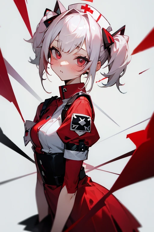 Short white hair, blush, nurse、Punk Fashion、Headbang 2.、Red clothes、Twin tails、sharp、