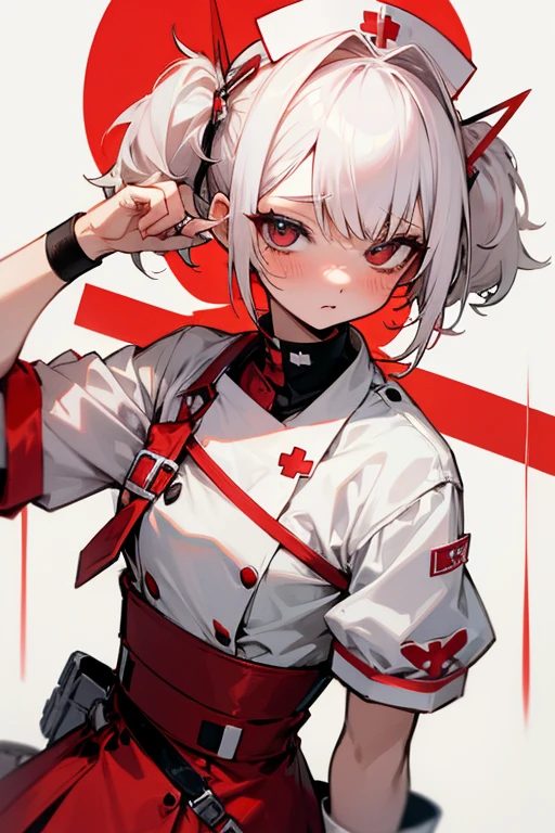 Short white hair, blush, nurse、Punk Fashion、Headbang 2.、Red clothes、Twin tails、sharp、