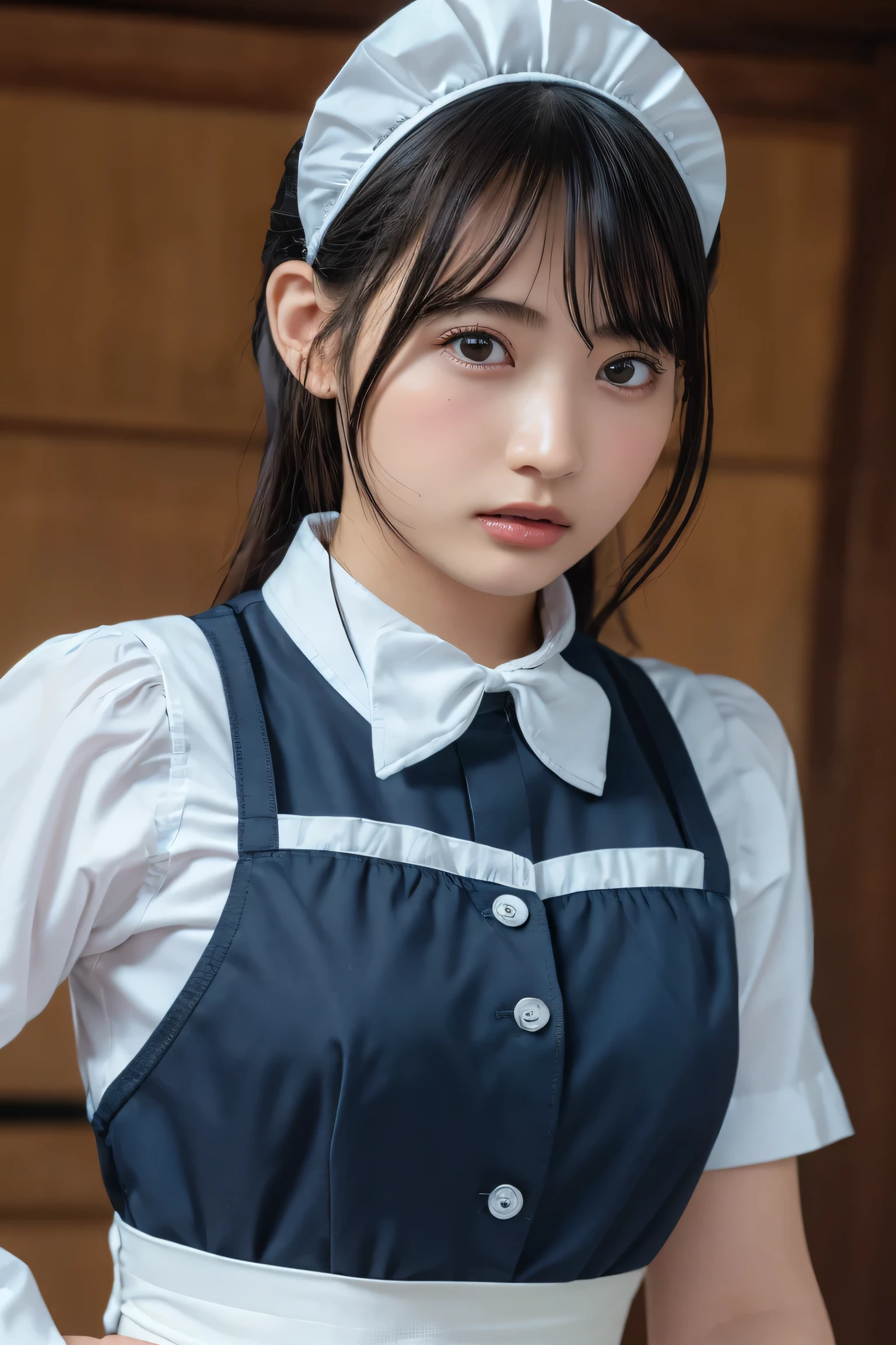 (8k, RAW Photos,highest quality, High resolution:1.1), (Ultra-realistic:1.4),(Realistic, Realistic:1.3),The Beauty of Japan、Rhythmic gymnastics club、Rhythmic Gymnastics Uniform、((Upper Body:1.3)),Maid Cafe、((Maid:1.3))