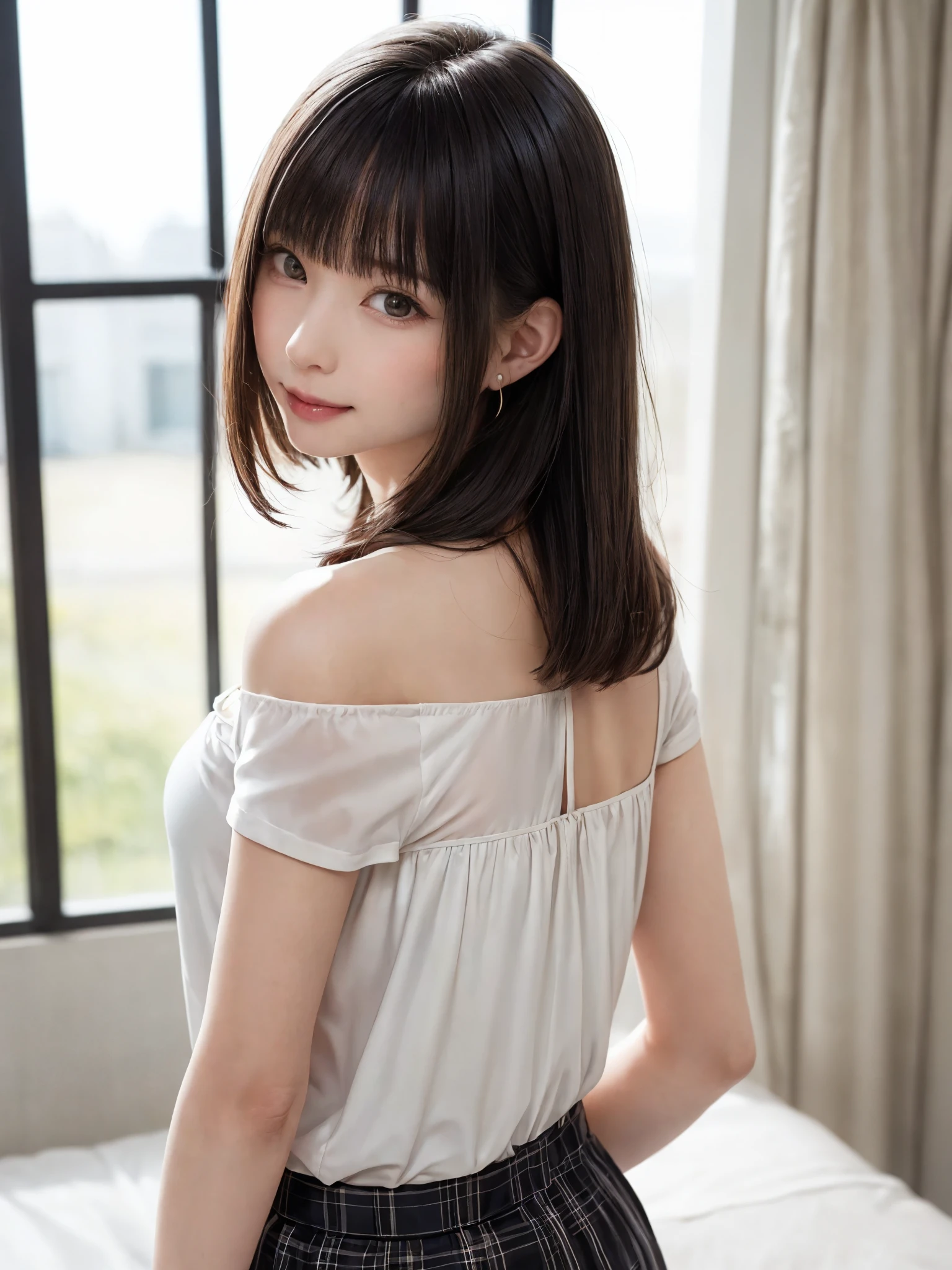 (top-quality,8K,masterpiece:1.3,),(超A high resolution,Photorealsitic:1.4,Raw photography),(ultra-detailliert,shinny skin,),(Detailed face,Perfect Anatomy,Caustics),(Sleep on the couch with your eyes closed)1人,18year old,kawaii,Japanese ido,A dark-haired,Shorthair,Gentle smile,white t-shirts,large boob,erectile nipple,Gray shorts,(The light coming in from the window illuminates the girl),natural soft light
