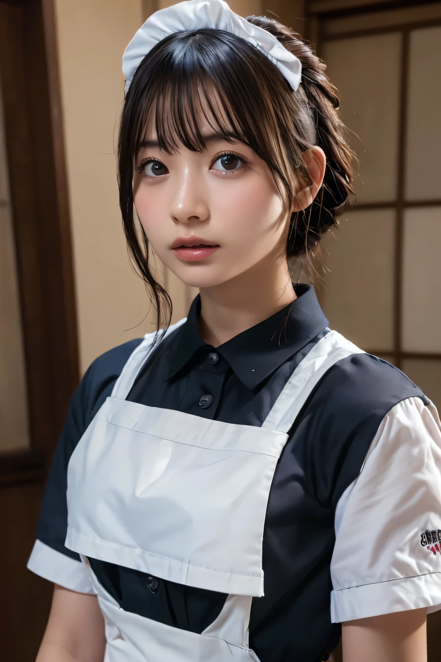 (8k, RAW Photos,highest quality, High resolution:1.1), (Ultra-realistic:1.4),(Realistic, Realistic:1.3),The Beauty of Japan、((Upper Body:1.3)),Maid Cafe、((Maid:1.3))