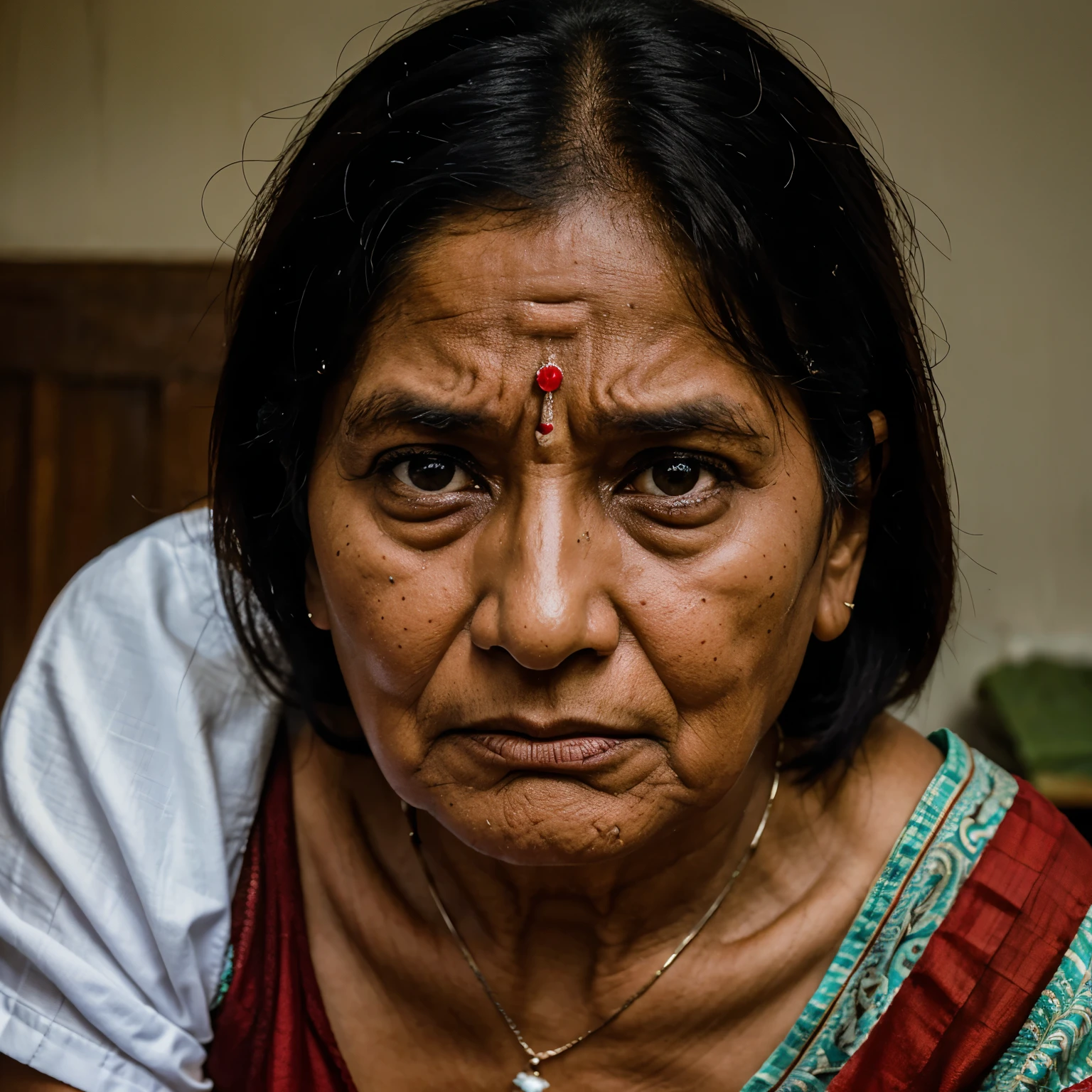 Indian grandmother watching her grandchild girl angry 