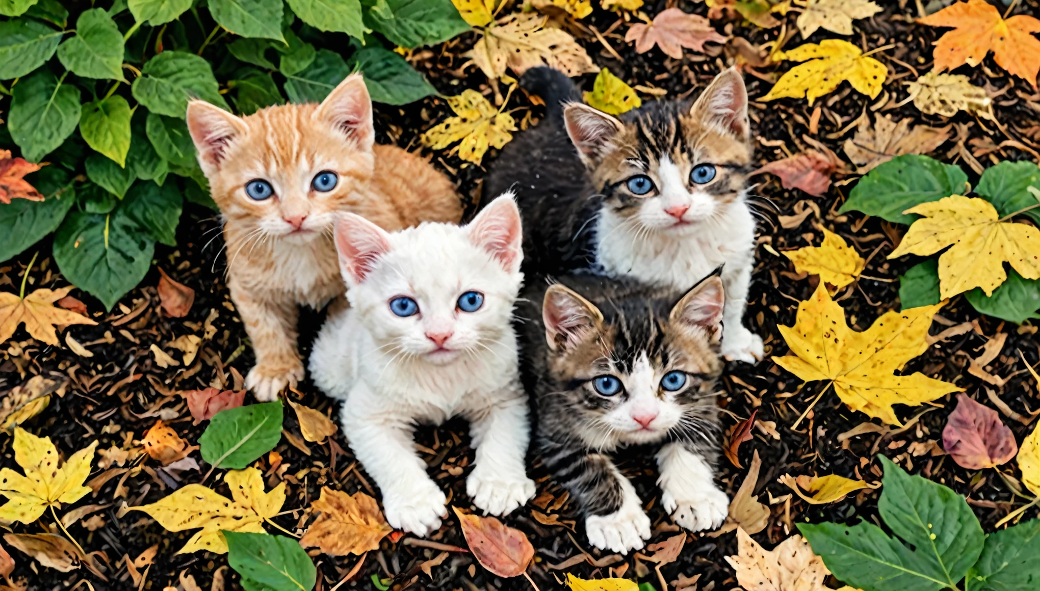 score_9, score_8_superior, score_7_superior,
Expressionist, Three kittens under a pile of leaves, garden, autumn
. born, Emotional, dynamic, distortion for Emotional effect, Vibrant, Use of unusual colors, detailed