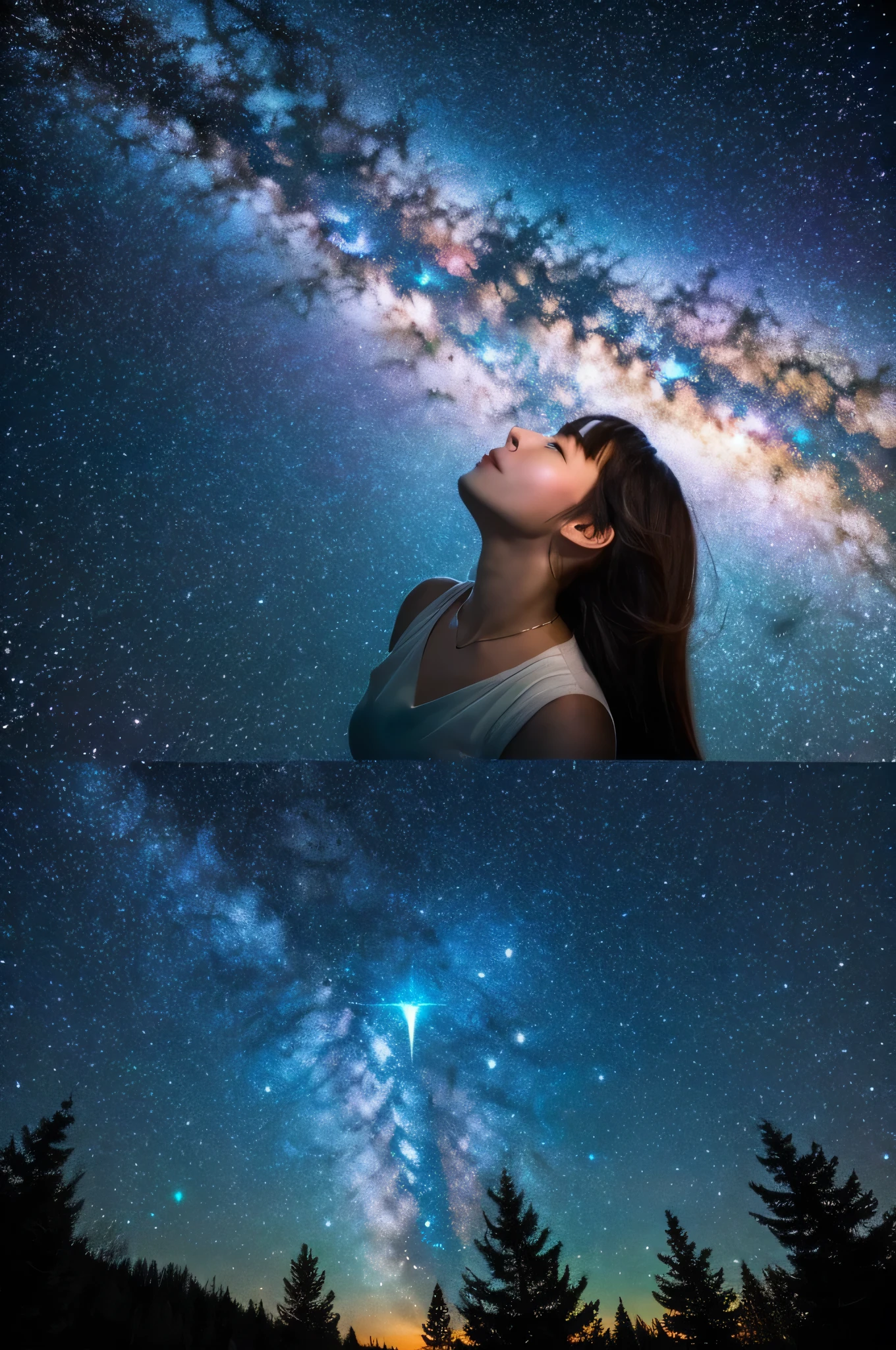 Starry Sky look up woman universe tears Starry Sky