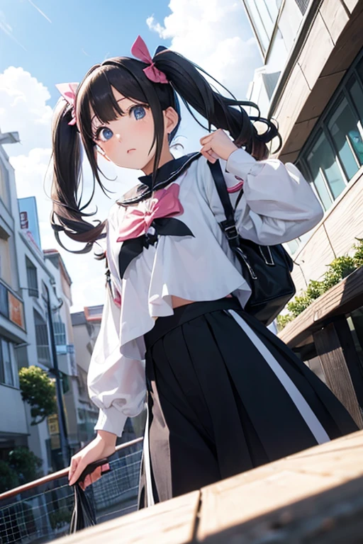 The girl with the twin tails screams、Looking up shot