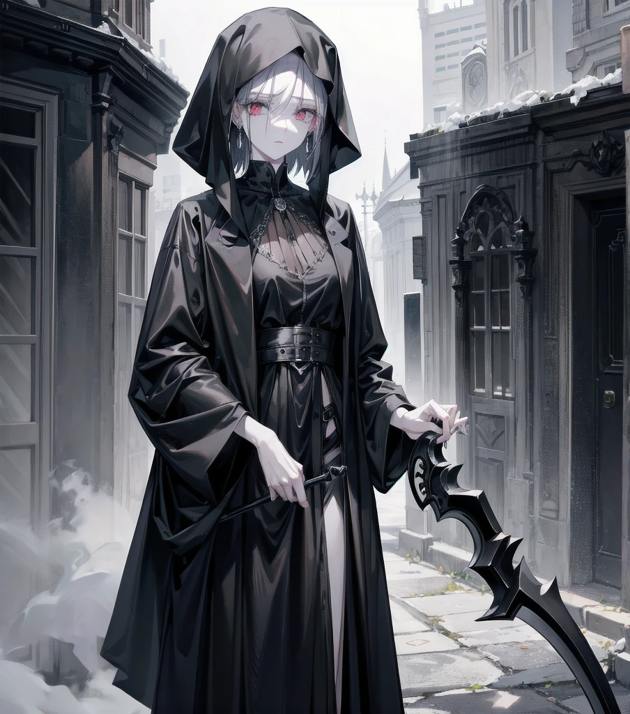 Zombie girl with a huge scythe in full growth