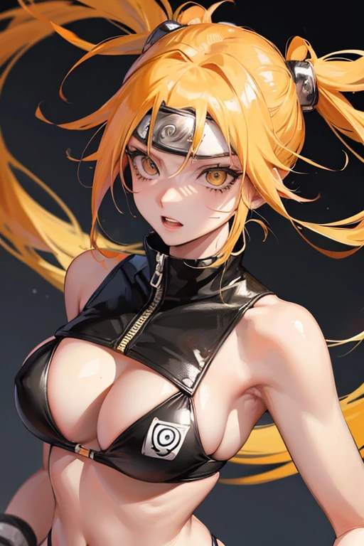 1 girl, naruto uzumaki as a girl, naruko, female naruto, tight bikini, blond hair pigtails, big , high res, ultra sharp, 8k masterpiece