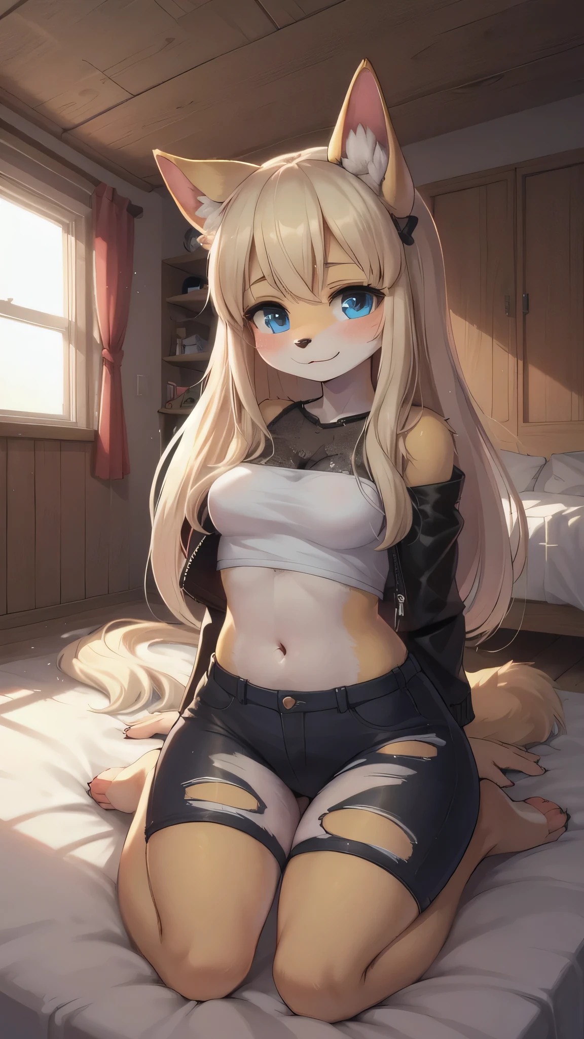 Dog type,Dog ears,Room,There is hair everywhere,blue eyes,Super cute face,hairy,female,doll,Some torn clothes,Pitiful,Long blond hair