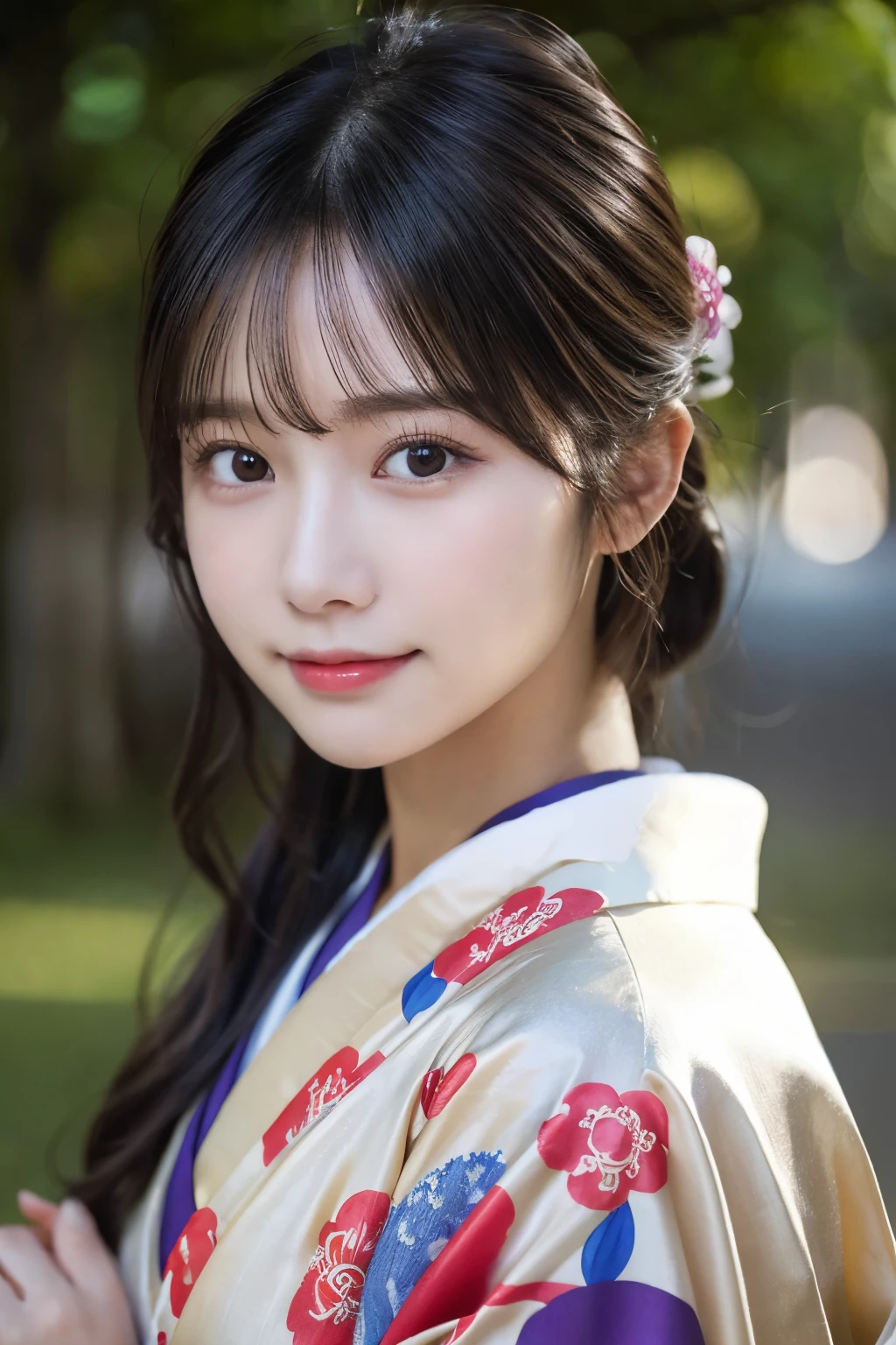 (Kimono)、((24-years-old))、Random Pause、(highest quality,masterpiece:1.3,Ultra-high resolution,),(Super detailed,Caustics),(Photorealistic:1.4,RAW shooting,)Ultra-Realistic Capture,Very detailed,High resolution 16K human skin close-up、 The skin texture is natural、、Skin appears even-toned and healthy、 Use natural light and colour,1 girl,Japanese,,cute,Black Hair,Mid-length hair,,smile,,(Depth of written boundary、chromatic aberration、、Wide range of lighting、Natural Shading、)、