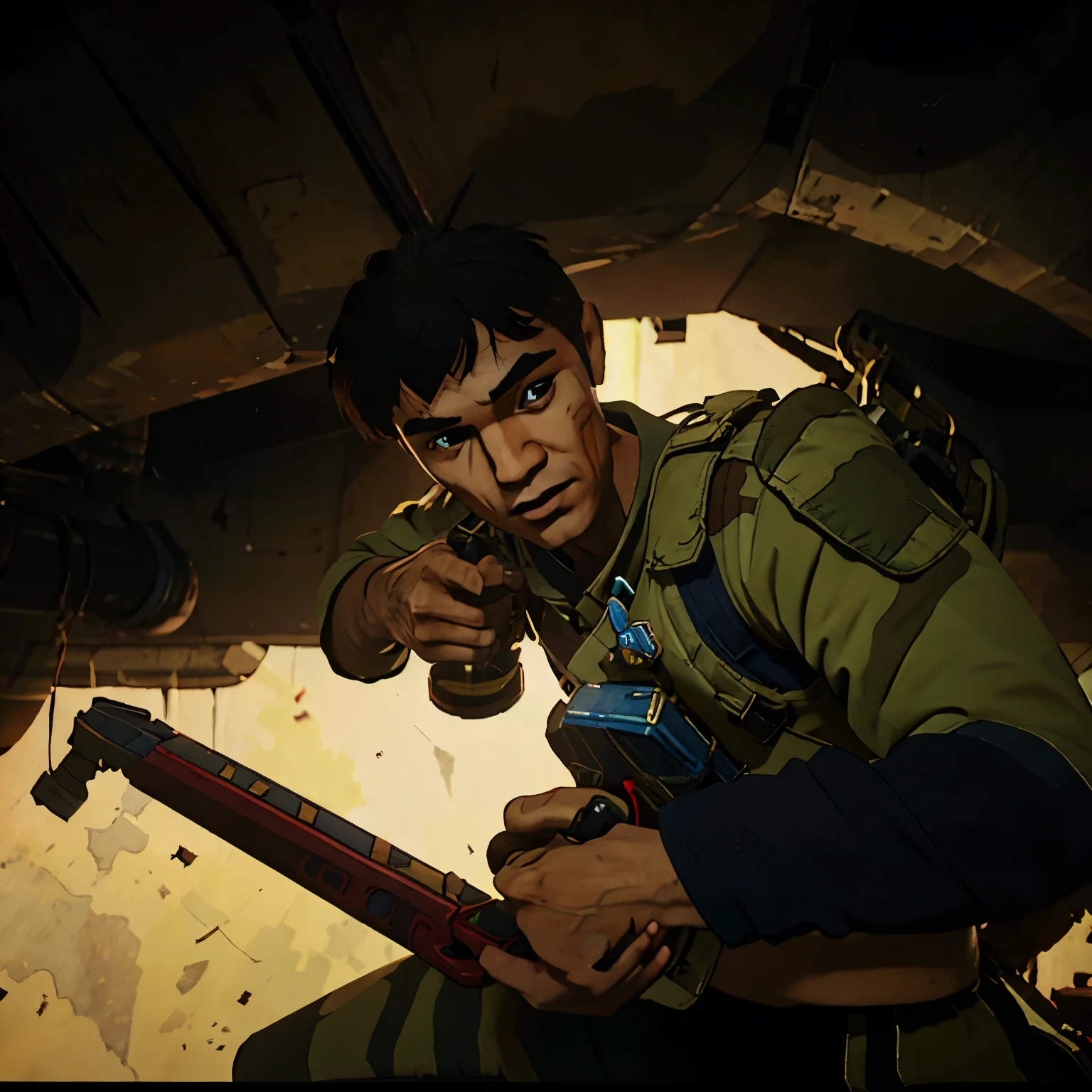 Create a Noob character for me, being a soldier and having a video game controller in his hand