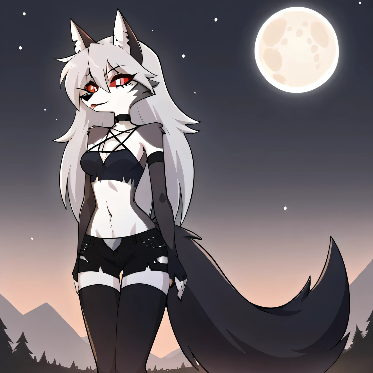 check_9, check_8_up, BREAK, source_anime, (1 Girl, One), uncensored, perfect body, Slim, thigh high, fingerless gloves,
Anthro, fluffy, outside, sexual,
moon \(hell of a boss\), beautiful eyes 