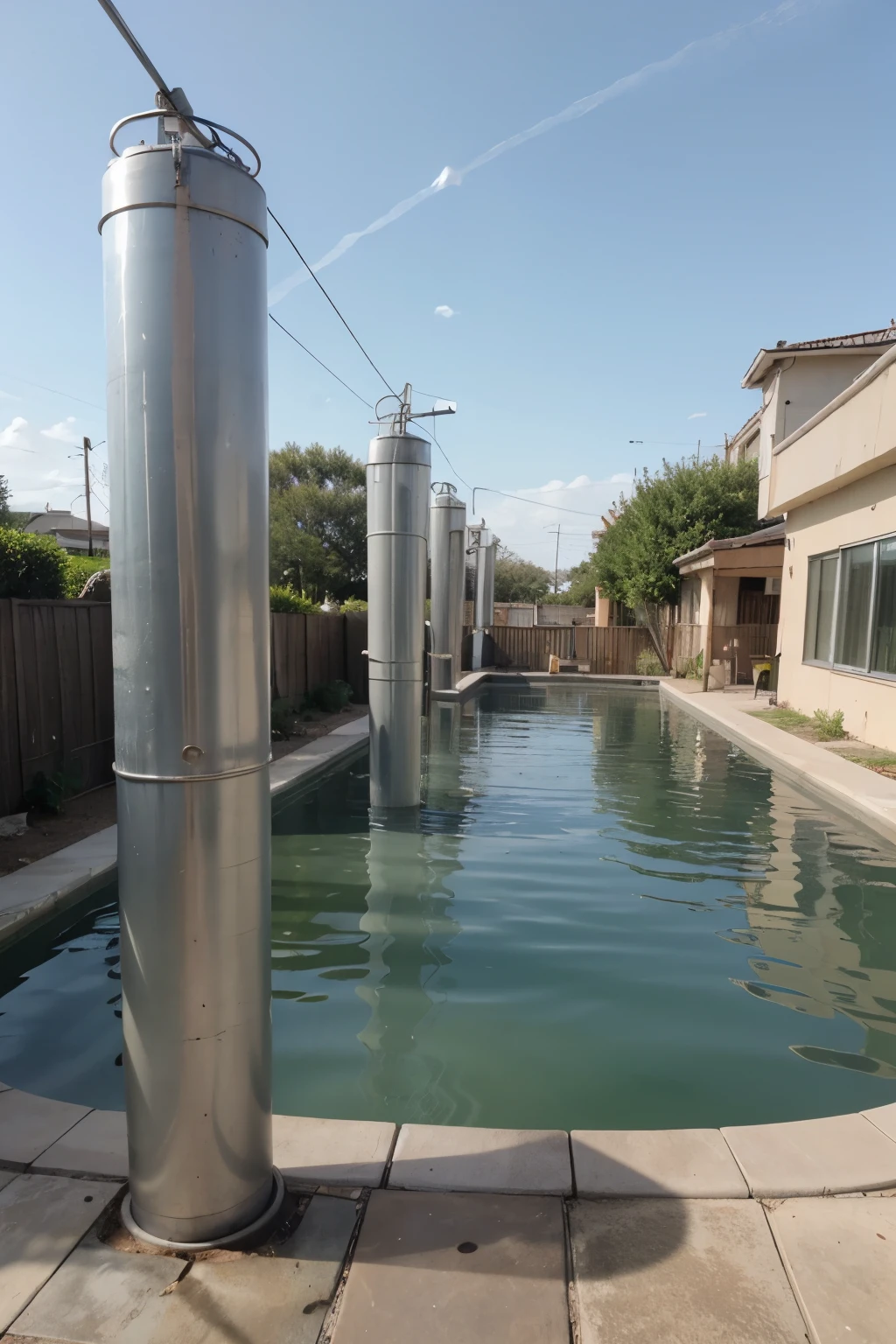 Oxidation lagoon with tall sprinkler tubes