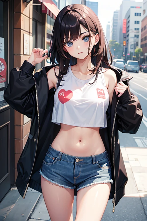 beautiful girl、In town、Navel-baring casual clothes