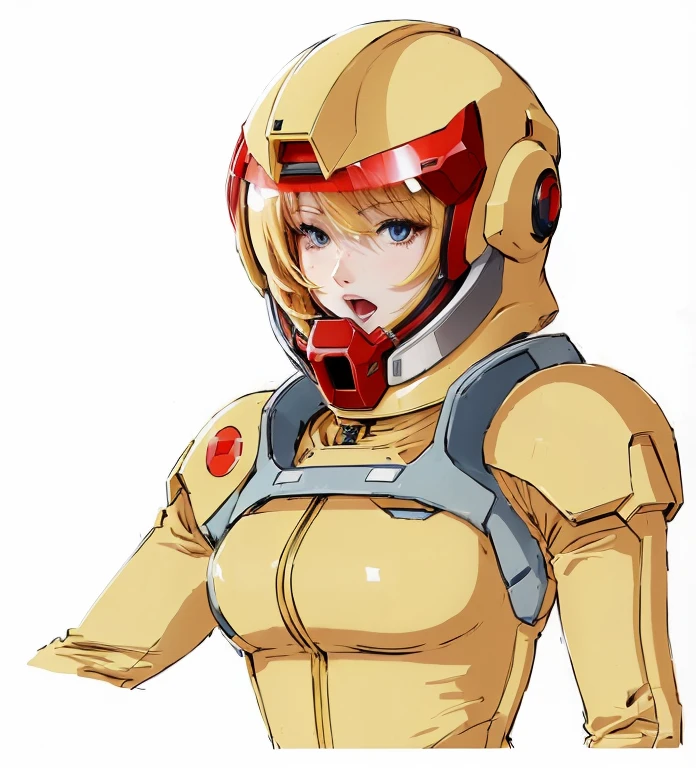 Close-up of a person wearing a helmet and the helmet, portrait anime space cadet girl, Gainax Animation Style, full body zenkai! asuka suit, portrait gloves astronaut girl, bell thread, asuka, anime cyborg, Portrait of a female anime hero, perfect anime cyborg woman, girl wearing mecha cyber armor, knight of the zodiac girl, sexy look, Open mouth