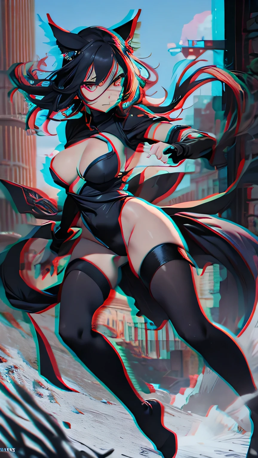 最high quality、Best image quality、masterpiece、girl((Age 25、 By becoming、Best Bust、Medium Bust,Wide open breast tea、Red glowing eyes,Black hear、Red Mesh、Disheveled Hair、Lointail、thin,The highest valley、Open chest、Luminous Wristbands、hair ornaments、Show the whole body,Black Ninja suite、revolver、scar、Full body scar、Fighting Pose)),high quality、Beautiful art、background((night,ninja word))、Flight、Flying debris、Written boundary depth、movie、Visual Arts、Perfect art、8K,Genuine,