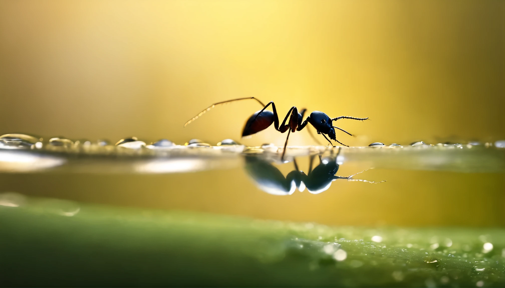 an ant is being held in a drop of water
