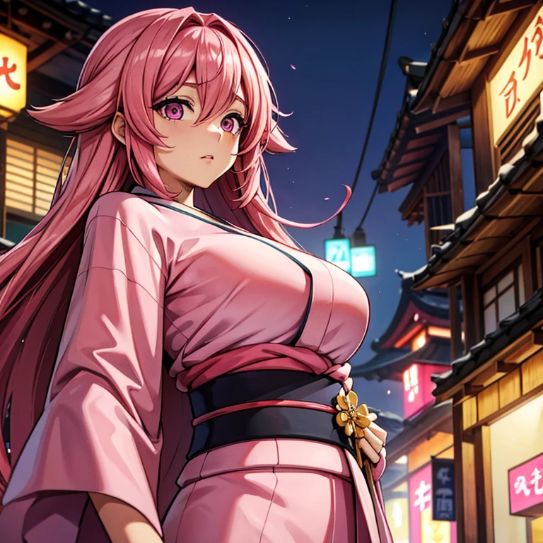 Drooping eyes　Looks timid　Pink Hair　Good style　Big Breasts　long hair　kimono　High exposure