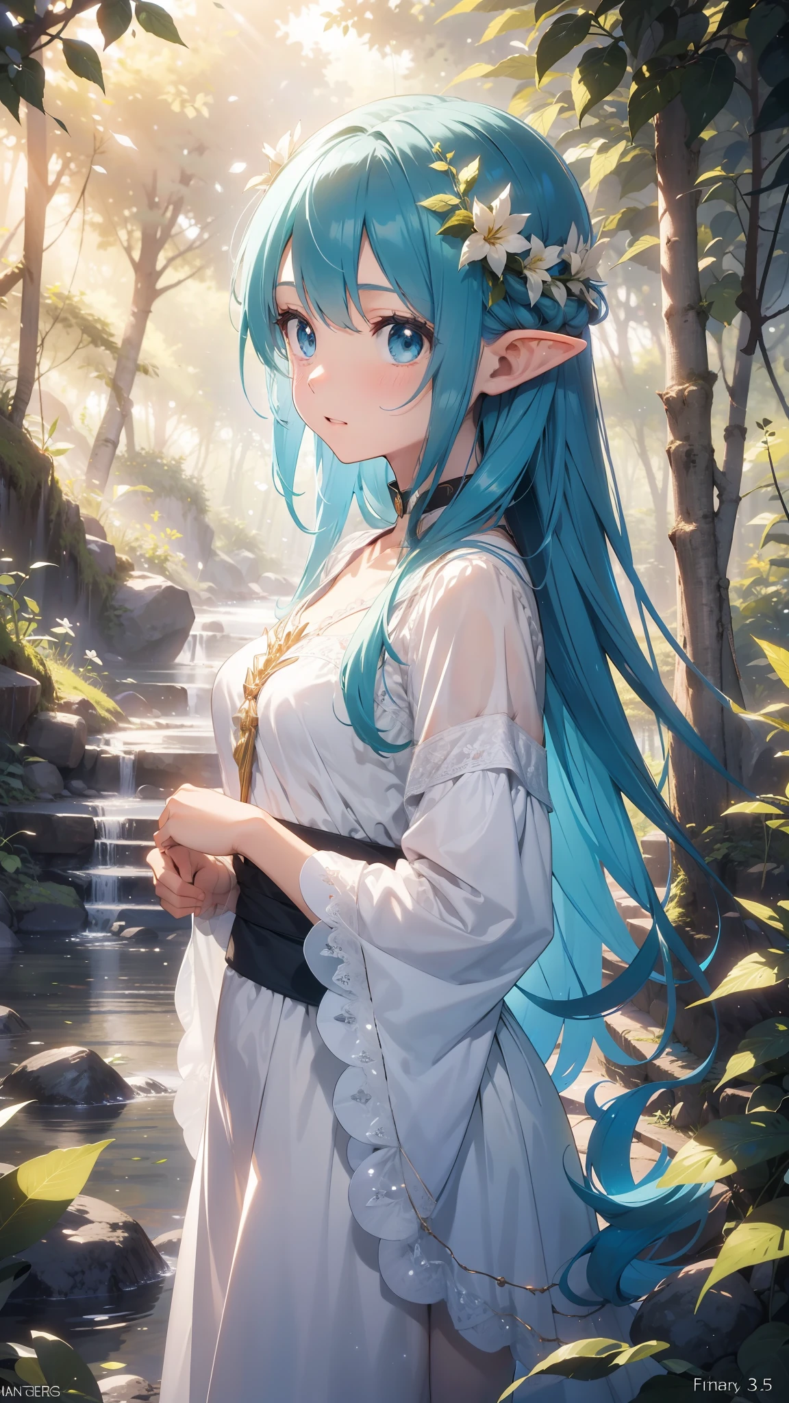 depth of field, sparkle, cinematic lighting, f/2.8, 35mm, UHD, retina, high details, high quality, highres, best quality, 4K,In an enchanting forest, a young elf girl stands in a ray of sunlight, gazing at a single point. Describe her expression and the beautiful surroundings, focusing on the contrast between light and the forest.
The elf girl stands amidst the dappled sunlight, her golden hair gleaming and her emerald eyes shining with a touch of melancholy. Her expression is wistful, yet hints at a glimmer of hope. The forest around her is bathed in a magical glow, as the sun’s rays filter through the intricate branches. The trees, adorned in deep shades of green, sway gently in the breeze. A crystal-clear stream flows through the woods, its waters shimmering with purity. The air is filled with the melodies of birds, their songs echoing through the forest.
Mesmerized by the beauty before her, the elf girl fixates on a single point that emerges from the depths of the forest. It is a flower that radiates an otherworldly light, adorned with hues that seem to defy reality. The flower glimmers faintly in the air, as if it holds a secret message meant only for her. In this mystical forest, the girl feels a surge of energy, as if the very essence of the woods is reaching out to her.
Lost in thought, the girl contemplates her dreams and aspirations, contemplating the hidden meanings within the forest’s enchantment. With each breath, she feels a sense of tranquility and renewal, as if the forest’s energy is awakening something deep within her. And so, in this wondrous forest, she prepares herself for a new journey, her heart brimming with inspiration and anticipation.