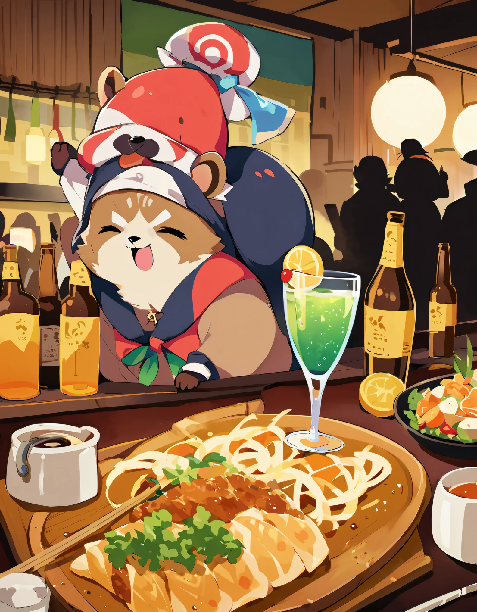 Drunk、cute、Izakaya、((Raccoon))