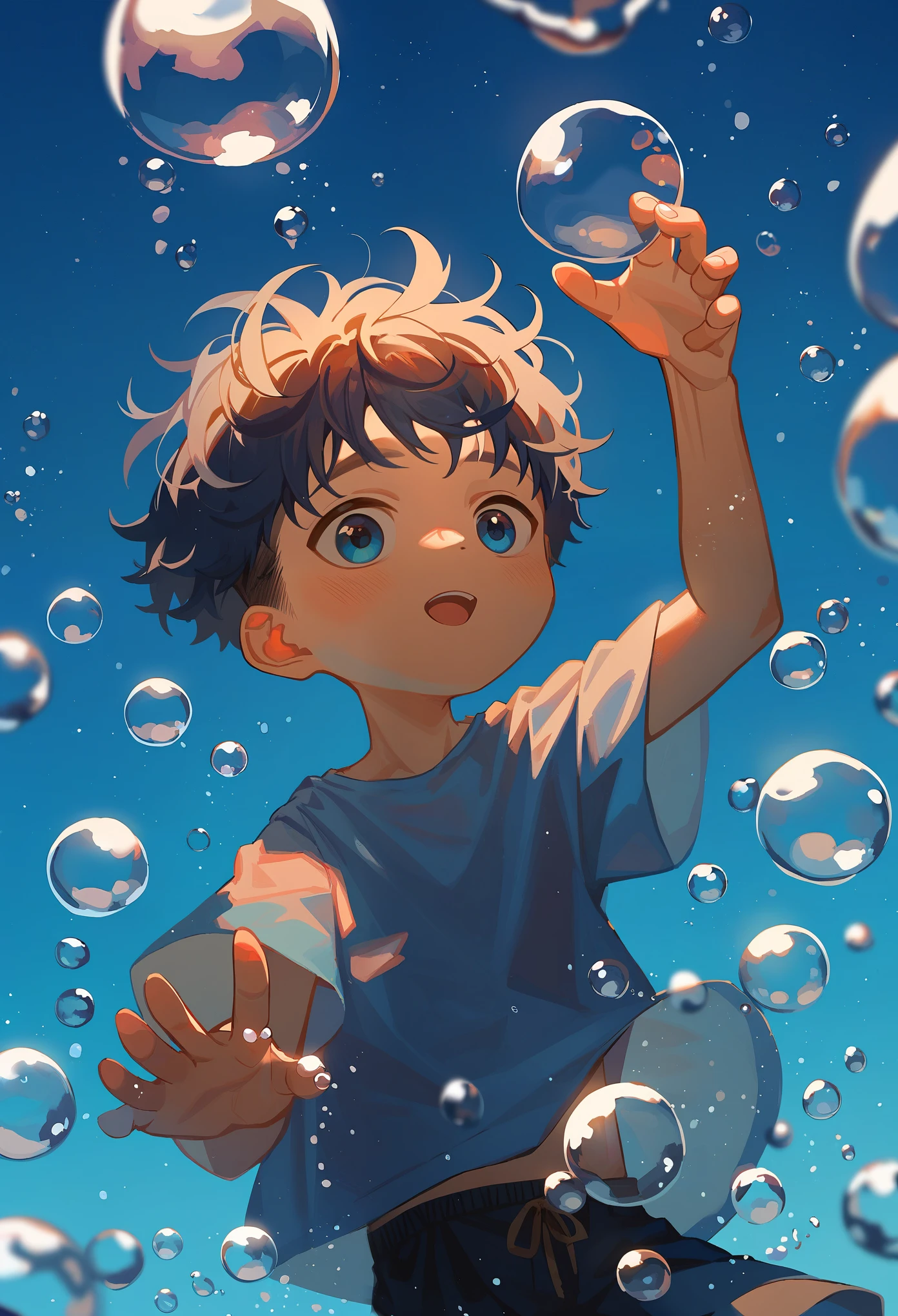 score_9,score_8_up,score_7_up,1 boy,cute,blue sea bottom, sideways, bubbles