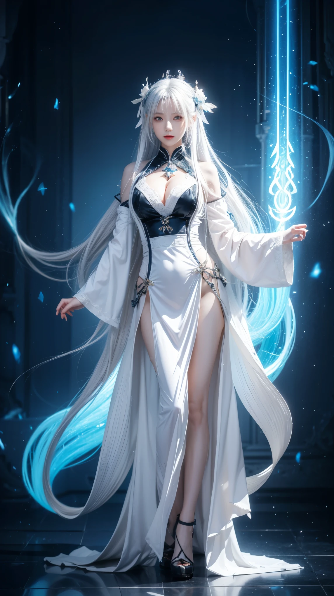 Azur route style, From the Azur Lane video game, A complete portrait of an elementalist, Official Character Art, White-haired deity, Mysterious art style, full body xianxia