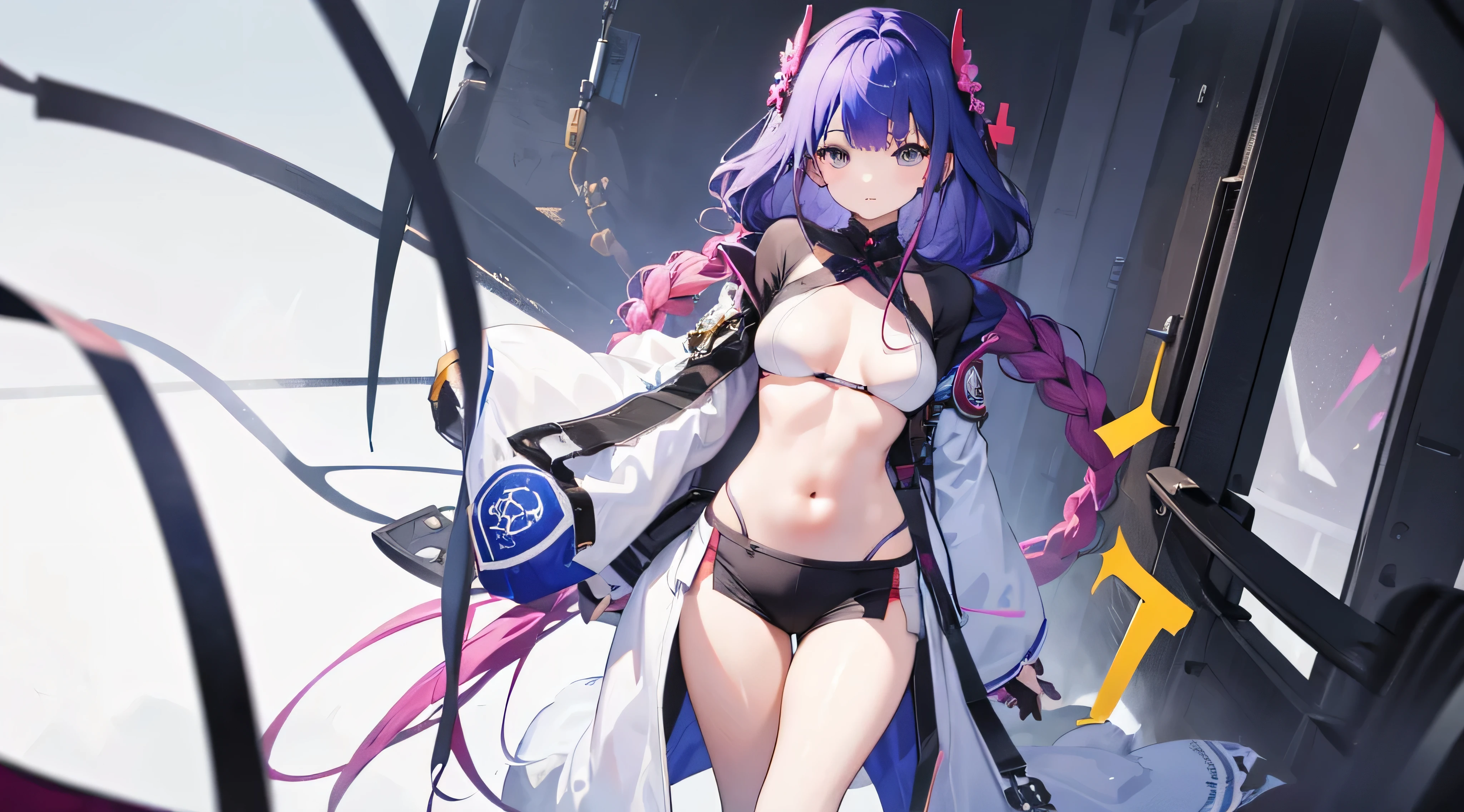 1 girl、Thin legs、belly button、Put your arms behind your back