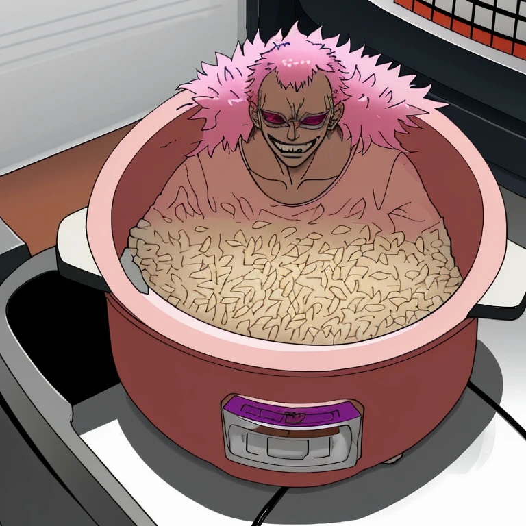 Cooking Doflamingo rice in a rice cooker