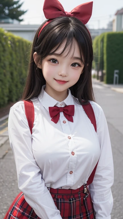 little young girl.................,, in front of the school、Connect to skirt with suspenders、White shirt with long sleeves、Plaid skirt、, , sakimichan,, nice and cute, Innocent smile, , Lovely smile, Pose cutely , 8 year old , big breasts , red knot , red bow , waistband of skirt is at the point above chest