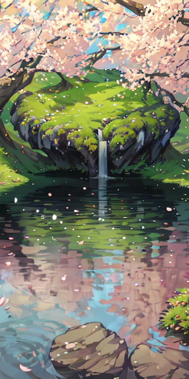ancient china, spring, forest, lagoon, caves, waterfall, tree, meadow, rock, deer, hot spring, steam, (illustration: 1.0), grand element, realistic light, HD details, Masterpiece, best quality, (A collection of 8k CG wallpapers that are very detailed.)
