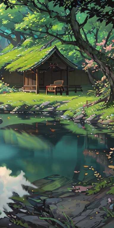 ancient china, spring, forest, lagoon, caves, waterfall, tree, meadow, rock, deer, hot spring, steam, (illustration: 1.0), grand element, realistic light, HD details, Masterpiece, best quality, (A collection of 8k CG wallpapers that are very detailed.)