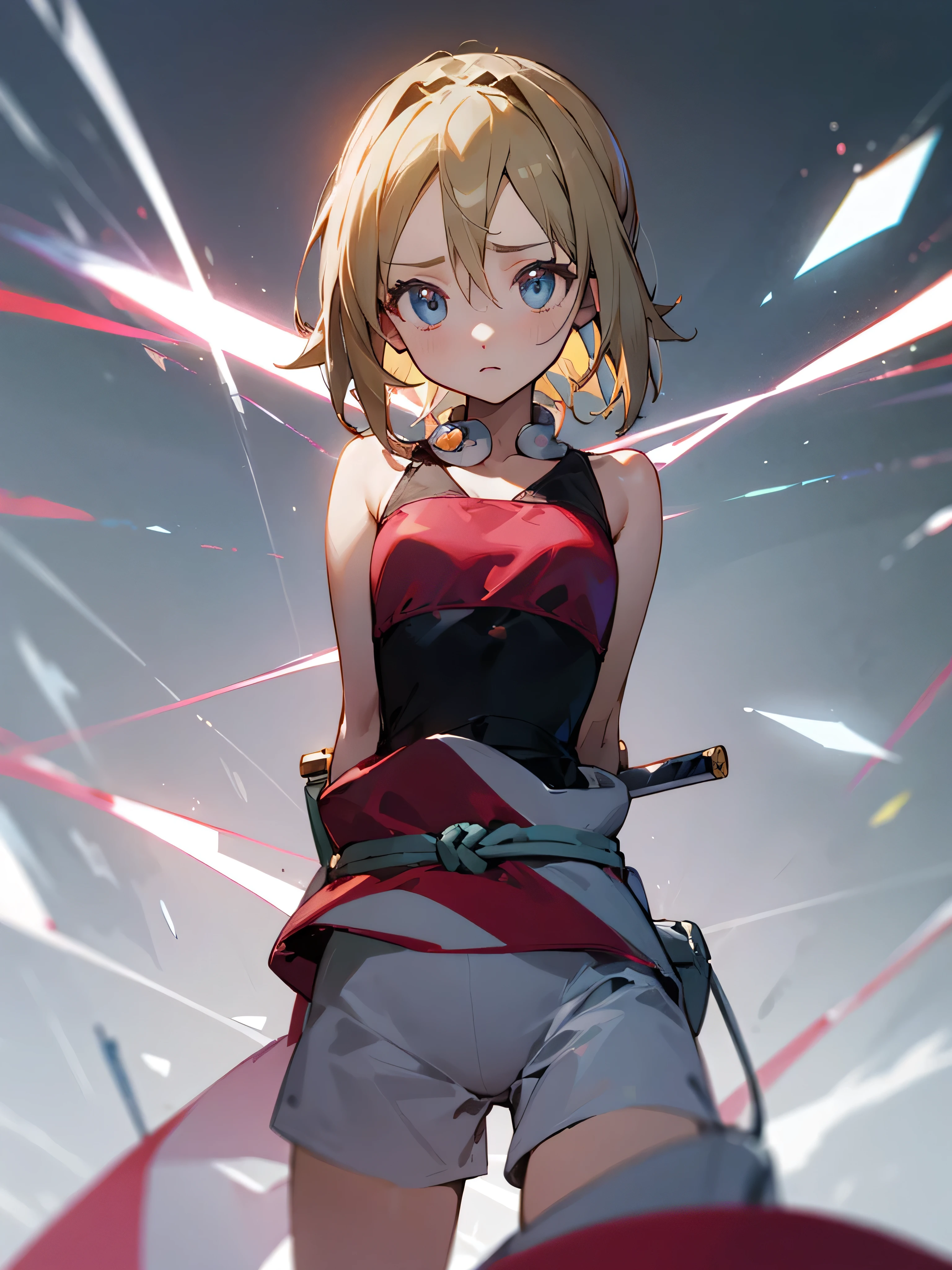 silica - sword art,masterpiece、Ultra-precision、And soul、solo、Red and white outfit、silica、Absolute reference to the center、Put your arms behind your back、Observe your audience、View from the front、