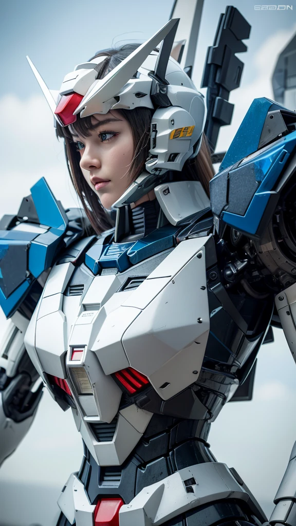 Textured skin, Super Detail, high details, High quality, Best Quality, hight resolution, 1080p, hard disk, Beautiful,(Gundam),beautiful cyborg woman,Mecha Cyborg Girl,Battle Mode,Girl with a Mecha Body,She wears a futuristic Gundam mecha,Fulll body Shot,Mobile Suit Girl