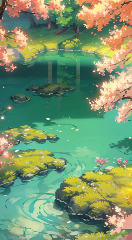 ancient china, spring, forest, lagoon, caves, waterfall, tree, meadow, rock, deer, hot spring, steam, (illustration: 1.0), grand element, realistic light, HD details, Masterpiece, best quality, (A collection of 8k CG wallpapers that are very detailed.)