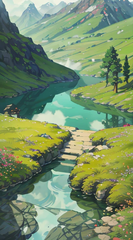 ancient china, spring, forest, lagoon, caves, waterfall, tree, meadow, rock, deer, hot spring, steam, (illustration: 1.0), grand element, realistic light, HD details, Masterpiece, best quality, (A collection of 8k CG wallpapers that are very detailed.)