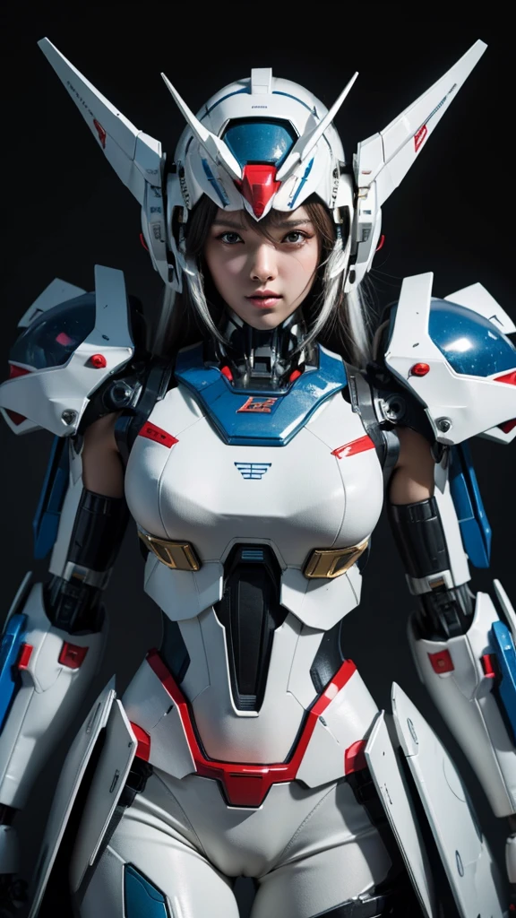 Textured skin, Super Detail, high details, High quality, Best Quality, hight resolution, 1080p, hard disk, Beautiful,(Gundam),beautiful cyborg woman,Mecha Cyborg Girl,Battle Mode,Girl with a Mecha Body,She wears a futuristic Gundam mecha,Fulll body Shot,Mobile Suit Girl