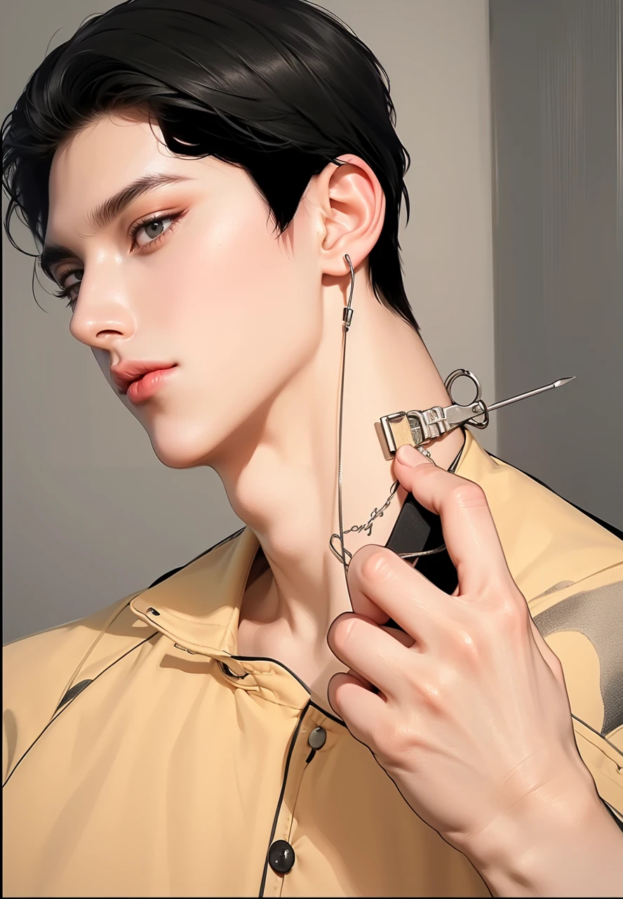 (best quality,4k,8k,highres,masterpiece:1.2),ultra-detailed,realistic,professional,(portraits,concept artists),vivid colors,sharp focus,HDR,studio lighting,(black hair:1.1),(black eyes:1.1), a man, muscualr,strong body,trained, ((wearing half sleeve black jacket)),