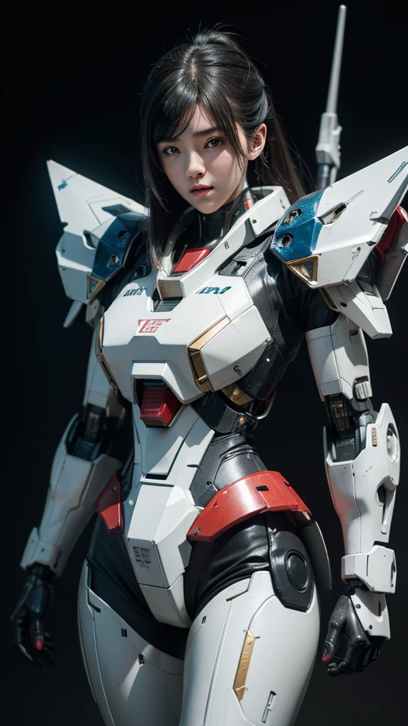 Textured skin, Super Detail, high details, High quality, Best Quality, hight resolution, 1080p, hard disk, Beautiful,(Gundam),beautiful cyborg woman,Mecha Cyborg Girl,Battle Mode,Girl with a Mecha Body,She wears a futuristic Gundam mecha,Fulll body Shot,Mobile Suit Girl