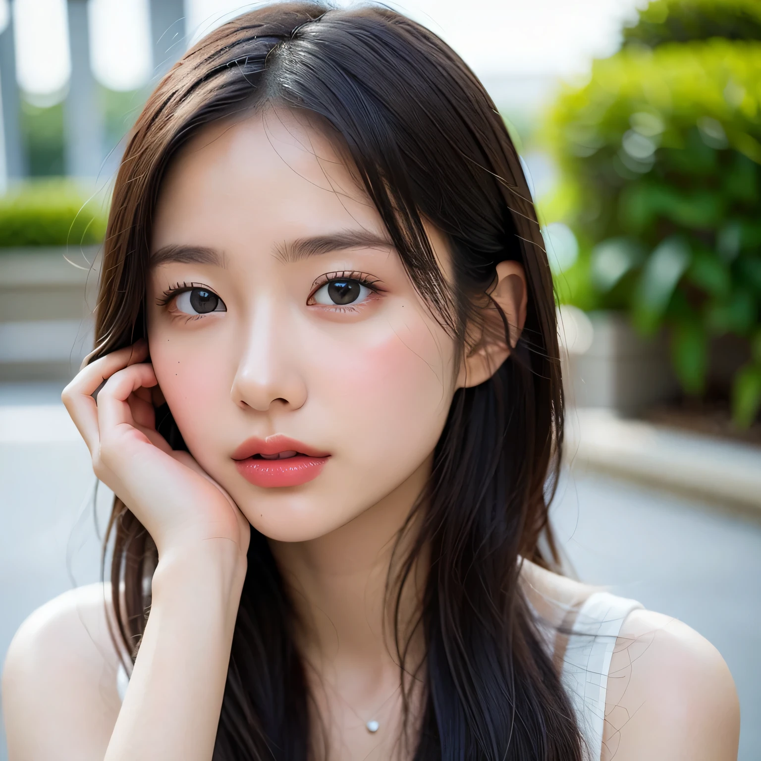 ((highest quality)), (be familiar with), beautiful girl, Japanese girl, baby face, highly detailed eyes, highly detailed nose, highly detailed mouth, beautiful feet, beautiful hand, beautiful arms, perfect anatomy :1.4, one person, no cut, outdoor, glamor, Full-body, park, Campus, Photo-like, chiaroscuro, reflection light, Fujicolor, ((masterpiece)), 16k, textured skin, super detail