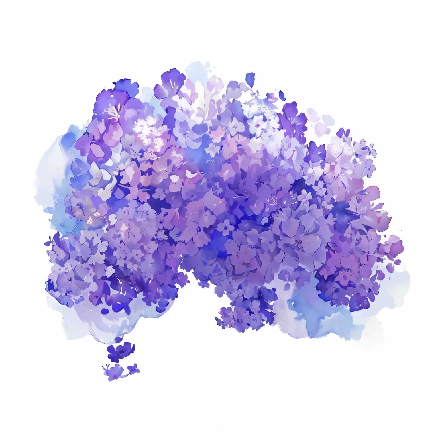 there is a picture of a bunch of purple flowers on a white background, watercolor style, watercolor painting style, vortex of plum petals, watercolor background, watercolor illustration style, watercolor digital painting, watercolor artstyle, rorsach path traced, beautiful brush stroke rendering, mandelbulber vector art, digital watercolor, abstract paint color splotches, purple flower trees, hydrangea,