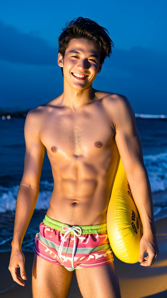 male Age 23 Lifesaver swimwear smiling hawaii at night