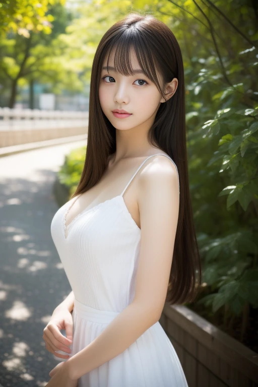 (masterpiece、16k image、high resolution、highest quality)、solo、One Girl、(Japanese Girls' High School Sailor Uniform,perfection)、(Perfect Anatomy,Beautiful body、Healthy Body、Beautiful Skin)、sunny day、Black-haired、ponytail、black eye、On the way home、Small Tits:1.5、School zone、artistic.、Beautiful woman、Beautiful Body、smile、Age 22