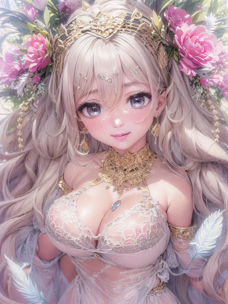 50 year old mature woman, Looking at the audience, Attractive breasts,Sensual curves、bubble、Full Body Shot,Nightgown, Charming smile, Thick lips, plump唇, blush, Looking at the audience, Provocative expression, Beautiful Hairstyles, Cleavage, plump、Curvy Hips、Attractive face、Mischievous face、Sexy Lingerie、An inviting gaze、Expressing emotions、colored feather, Money属装飾品, particle, Light, (masterpiece, highest quality, highest quality, Official Art, beautifully、aesthetic:1.2), (1 girl:1.3), Very detailed,(Fractal Art:1.1),(colorful:1.1)(flowerズ:1.3),Most detailed, (Dynamic pose), (Shiny skin), (Many colors :1.4), ,(Earrings:1.4), (feather:1.4),masterpiece, 30~40 years, Mr.々Hair style,Moneyのヘッドバンド,Tulle covers the chest,Perfect balance, Detailed details of the garment,marble,cinematicLighting, Film Grain, contrast of Light and dark,High detail,(((Gorgeous Accessories))))、Openwork decoration,(((See-through dress)))、(((Anatomically correct body))) ,1 girl, (High resolution), (8k), (Very detailed), Perfect Face, Beautiful eyes and face, (((highest quality))), (Very detailed), Detailed face and eyes, Beautiful Eyes,(((Sexy pose,Beautiful Eyes、Transparent double eyelids、(((Super gorgeous background)))、Bright Eyes,Money,diamond,gem,Body Chain,Luxury Accessories,beautifully、aesthetic,flower、(((Super gorgeous background)))、Bright Eyes