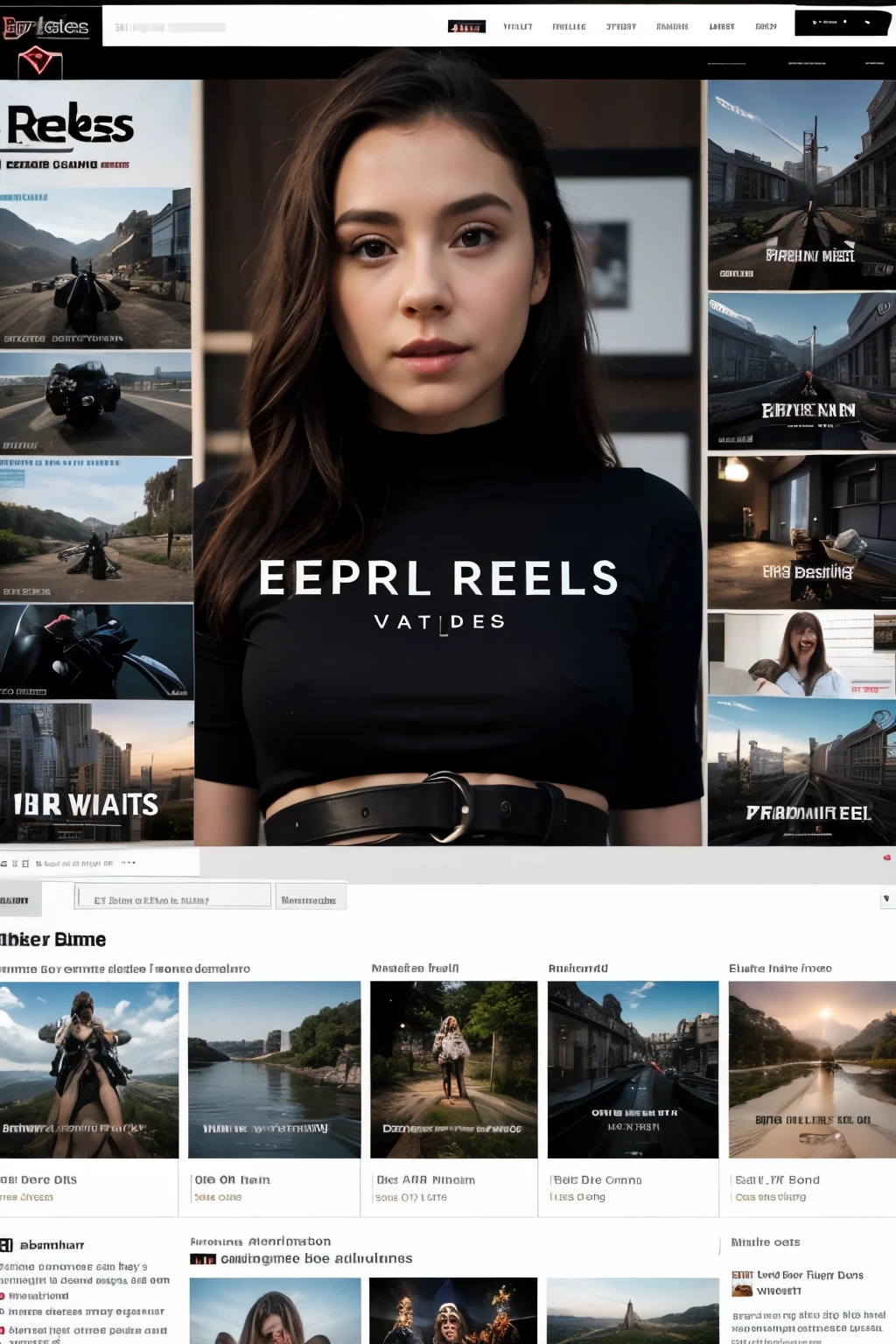 Portada para pagina web de videos reels epica, que tenga detalles 3d y el logo de reels y que diga videos reels