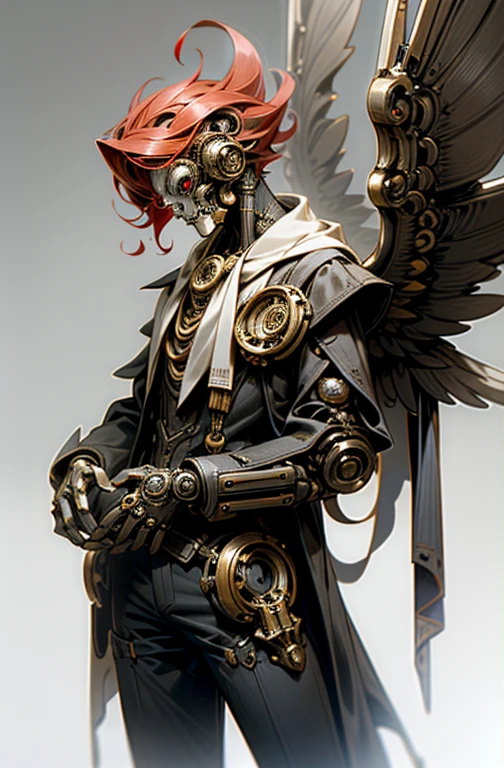 Hombre,Robot, ciborg, (humanoide), half machine, Ultron, Robotic wings, (engranajes), (steampunk), tuerto, ojo rojo, Robotic wings,(alas de lechuza), robot, humano, lechuza, role character, nuchaku cono arma principal