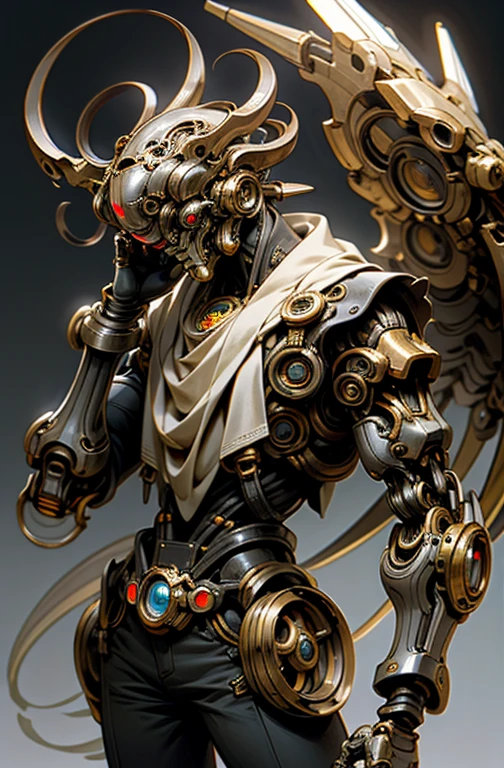 Hombre,Robot, ciborg, (humanoide), half machine, Ultron, Robotic wings, (engranajes), (steampunk), tuerto, ojo rojo, Robotic wings,(alas de lechuza), robot, humano, lechuza, role character, nuchaku cono arma principal
